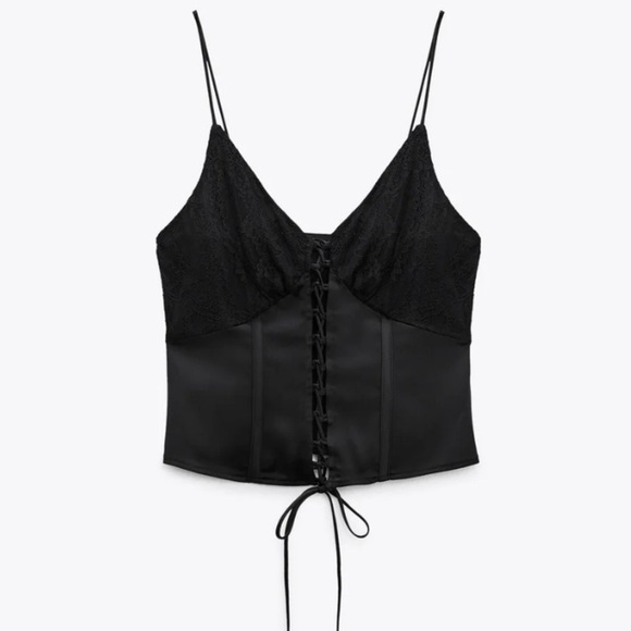 Zara Satin effect Crop Top Black Blogger Favorite - Picture 1 of 6